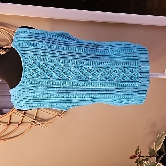 Dialogue‎ Cotton Spring Blue Cable Knit Sweater Vest Sz XL - Picture 6 of 8